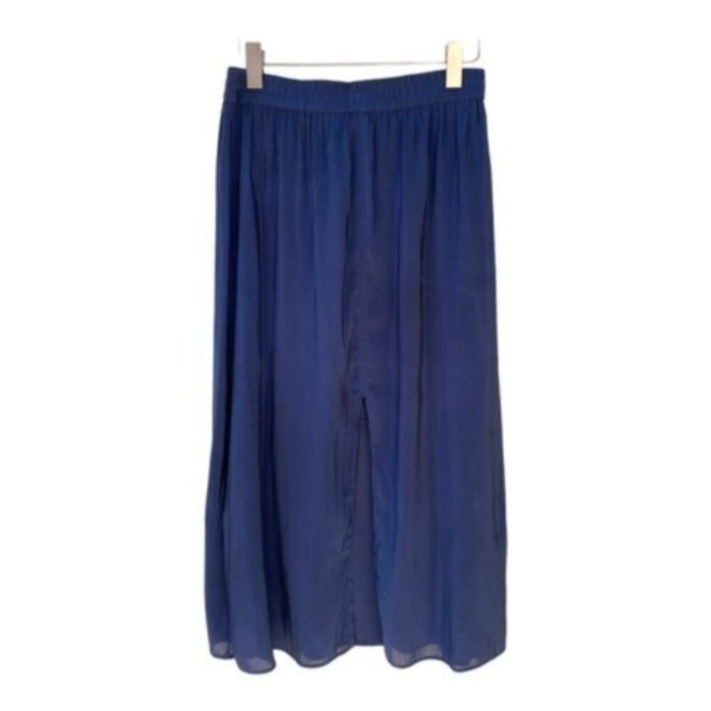 H&M Midnight Blue Sheer Chiffon Maxi Skirt with Slit - Size 6